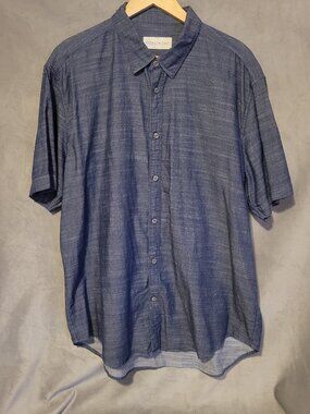 Coastaoro Button Up Short Sleeve Shirt Navy Blue Men's XL Textured Faux Denim